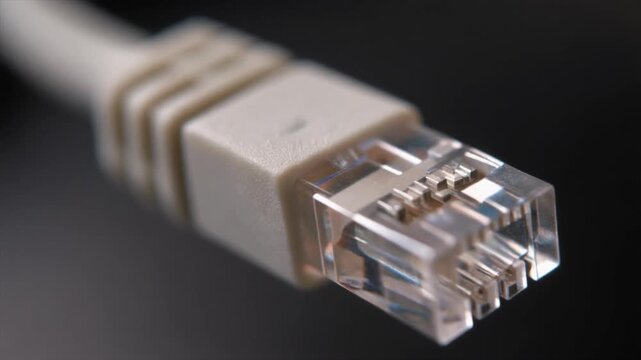 Close-up Macro Shot of a White Ethernet Network Cable Connector Plug RJ45