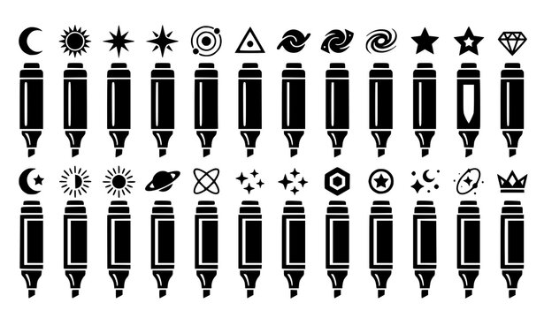 Stylized Marker Icon Collection with Geometric and Celestial Decorative Symbols Vector Set