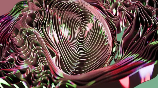 Abstract metallic spiral layers moving in a seamless fluid digital animation loop for modern video backgrounds