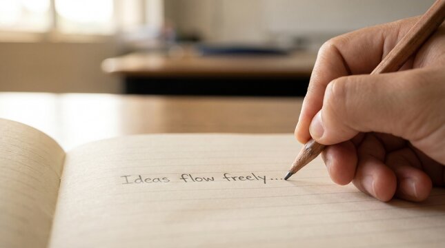 Hand writing ideas on a notebook with a pencil