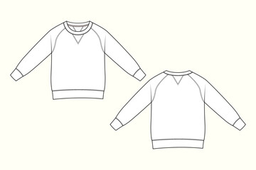 Classic Raglan Sleeve Sweatshirt Technical Vector Sketch with Front and Back View © MdAmirul