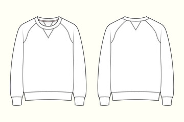 Ergonomic Raglan Sleeve Crewneck Sweatshirt Technical Vector Illustration with Front and Back View © MdAmirul