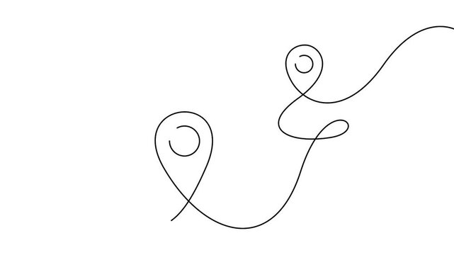 Map pointer continuous one line art animation for navigation and location concepts. Minimalist continuous line drawing animation of map pointers for navigation and travel themes.