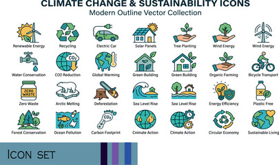 Fototapeta premium Print Eco Sustainability and Green Living Minimalist Line Icon Set