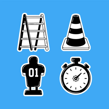Sports training and fitness equipment icons vector illustration