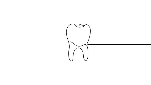 Tooth icon continuous one line art animation for dental care branding. Minimalist continuous line drawing animation of a single tooth, ideal for dental health themes.