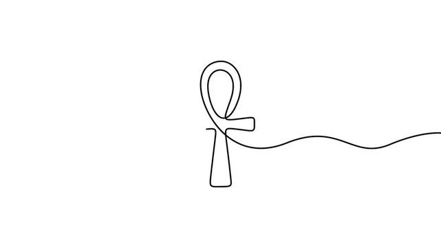Ankh symbol continuous one line art animation for ancient cultural concepts. Minimalist continuous line drawing animation of an Egyptian Ankh symbol.
