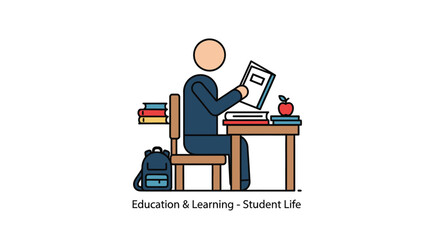 Fototapeta premium Student sitting at desk with laptop.