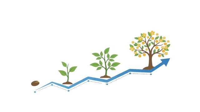 The growth chart shows a seedling tree on an upward trend line.