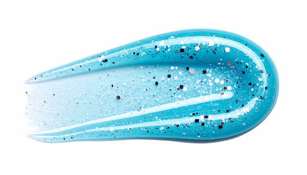 ラメ粒子が輝く透明ブルーの美容ジェルテクスチャ、保湿スキンケア化粧品のマクロ背景 / Transparent Blue Cosmetic Gel Texture with Glitter, Moisturizing Skincare Macro Background