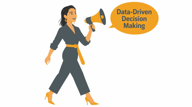 Woman holding megaphone for data driven decision making.