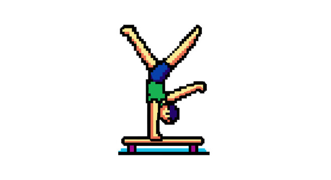 Woman doing handstand on yoga mat.
