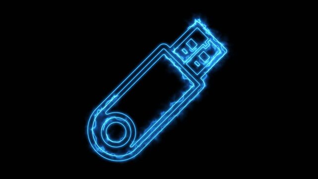 Flash Drive USB Memory Data Neon Electric Energy Blue Glow Abstract Technology Background Loop Motion Animation
