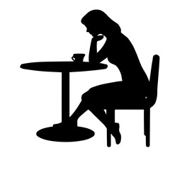 Fototapeta premium Woman Reading Book at Cafe Table Silhouette – Female Student with Hot Coffee Vector Graphic