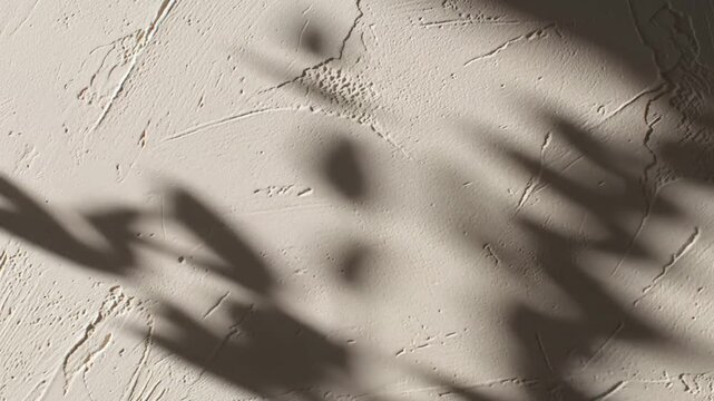 Abstract plant shadow overlay on textured concrete background, natural light effect.