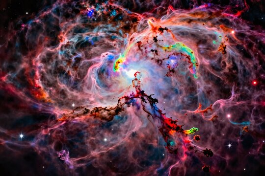 A colorful nebula with stars in the background. 