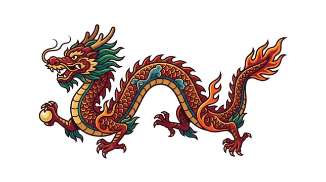 Traditional Chinese Dragon Illustration with Pearl.