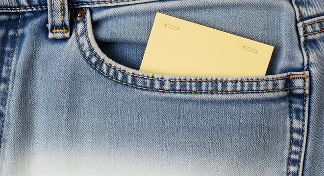 Yellow note in blue denim jeans pocket