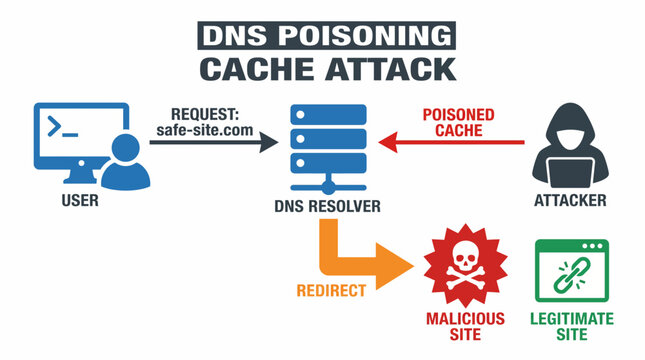 DNS Poisoning Cache Attack Redirect Malicious Site
