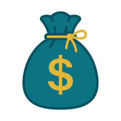 An illustration of a teal money bag with a prominent golden dollar sign, symbolizing financial wealth and savings. © Dumirah
