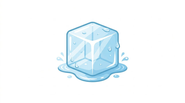 Transparent ice cube melting and dripping water isolated on white background.
