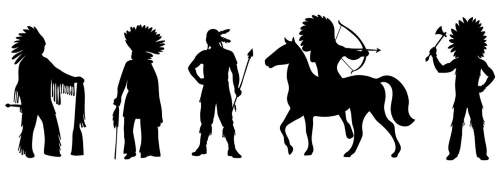 native warrior silhouette vector set