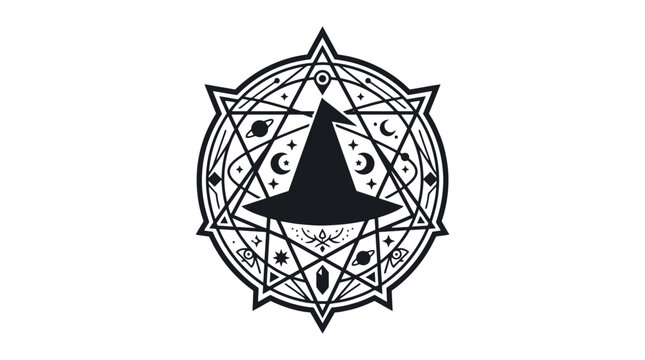 Ornate pentagram magic symbol with geometric mandala design.