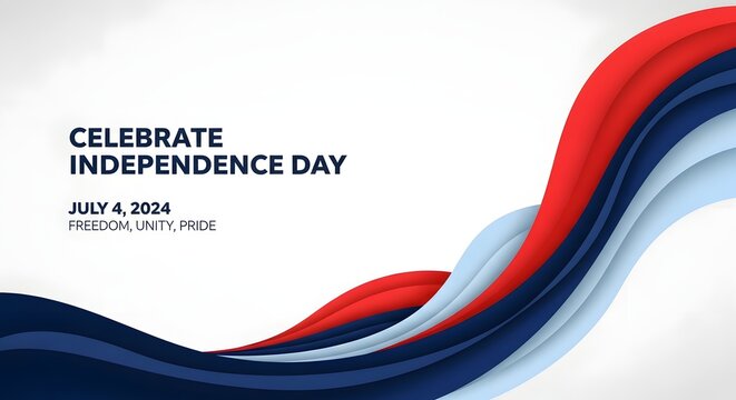 Independence Day celebration graphic with red and blue waves