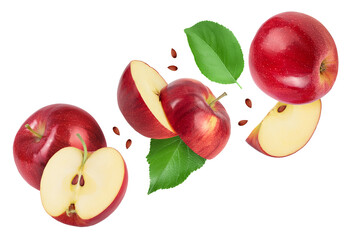 Naklejka premium falling Red apple slices isolated on white background,
