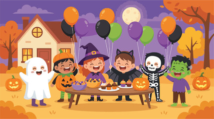 Naklejka premium anak-anak mengenakan kostum Halloween