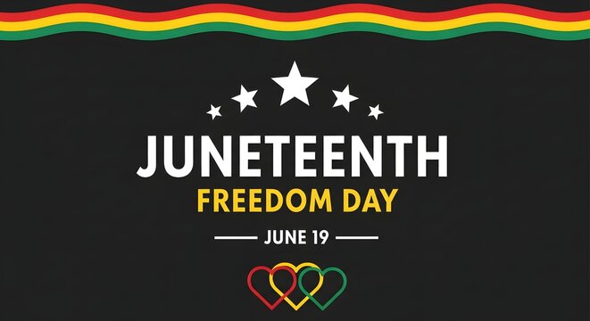 Juneteenth Freedom Day graphic with stars and hearts
