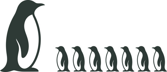 Vector illustration of a group of penguins standing in a row © BipashaSketches 