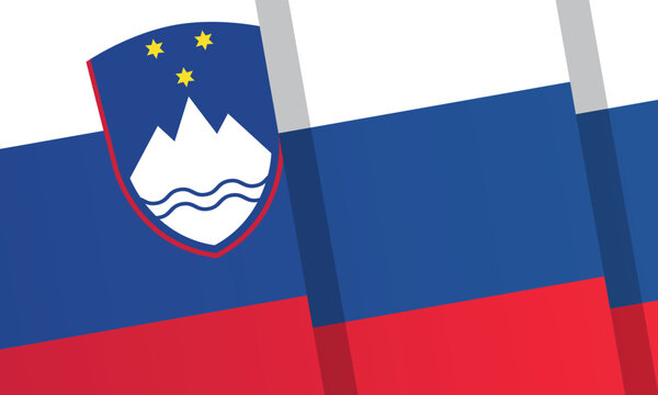 Slovenia National Flag Concept with Waving Layered Tricolor Stripes Featuring the Slovenian Coat of Arms with Mount Triglav Emblem