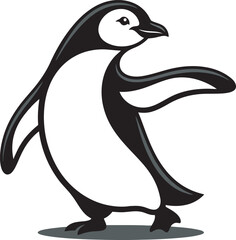 A cartoon penguin standing on a gray oval shadow with one flipper raised © BipashaSketches 