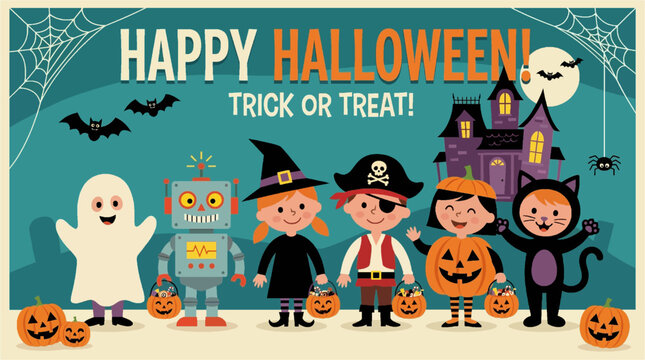 anak-anak mengenakan kostum Halloween