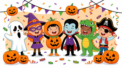 Fototapeta premium anak-anak mengenakan kostum Halloween