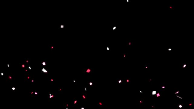 Animation of colorful confetti popper falling video, paper streamers party, confetti celebration explosion with elements, colorful confetti particles animation on black screen. 4k video