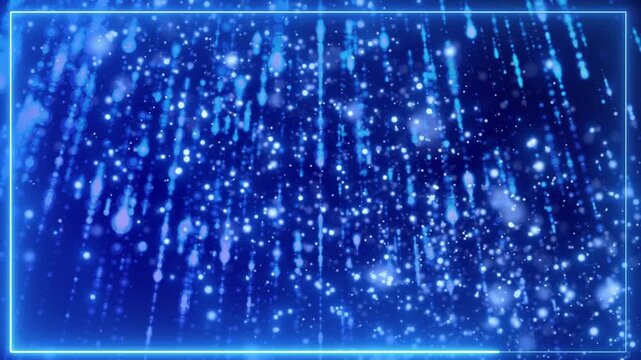 Glowing blue particles falling in three frames