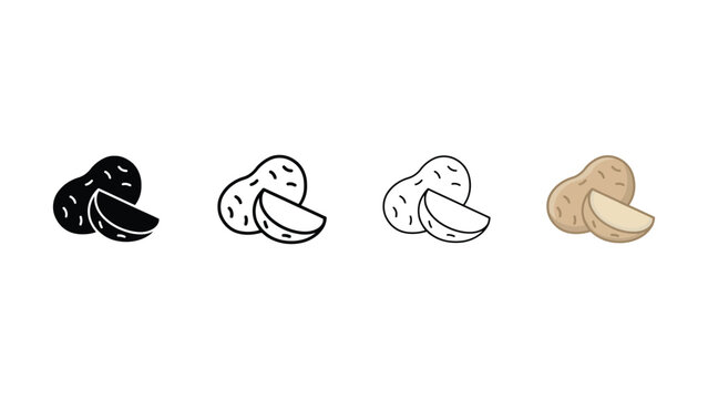 Four different colored illustrations of peanuts  isolated on white background