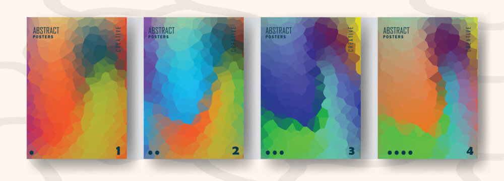 Abstract crystallized geometric posters set with colorful low poly lowpoly polygon mosaic block background vector illustration