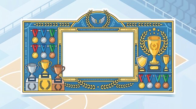Sport achievement award frame with trophies and medals