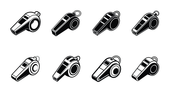 Collection of Eight Different Whistle Illustrations in Black and White