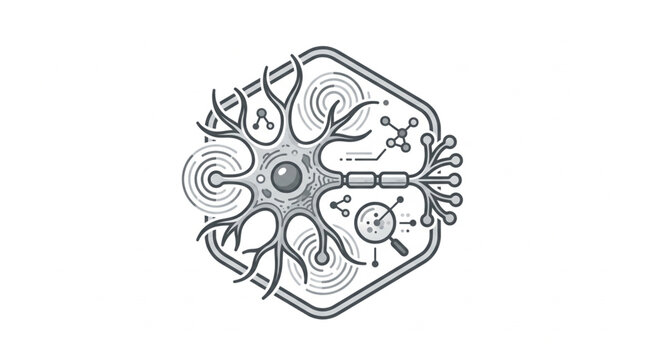 Detailed illustration of a human neuron cell body and axon.