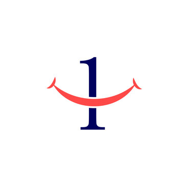 1 Number Smile Logo Design Vector Eps