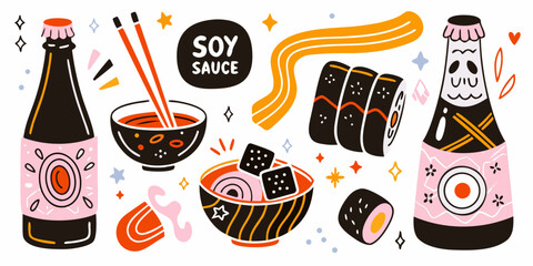 Soy Sauce Collection A Colorful Vector Illustration Of Asian Condiments © Provhash