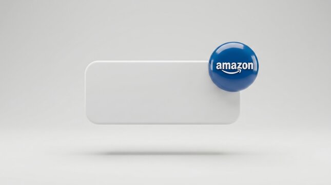 Minimalist 3D render of a blank rounded rectangle with Amazon logo sphere