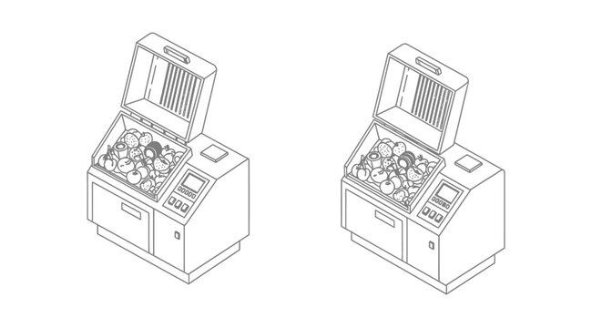 Two open office printers with paper trays exposed.