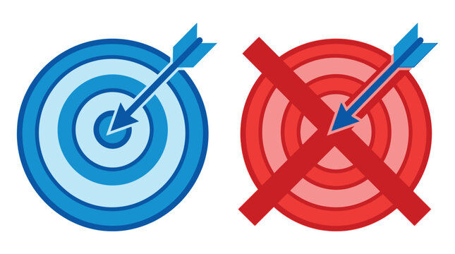 Two distinct targets are shown, one with a bullseye and arrow, the other with a red cross symbol