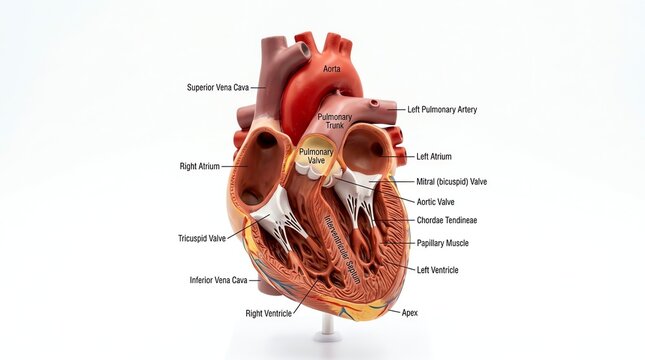 Detailed Anatomical Model Of Human Heart With Scientific Labels For Educational And Medical Study Purposes Isolated On White Background Human heart anatomy medical model