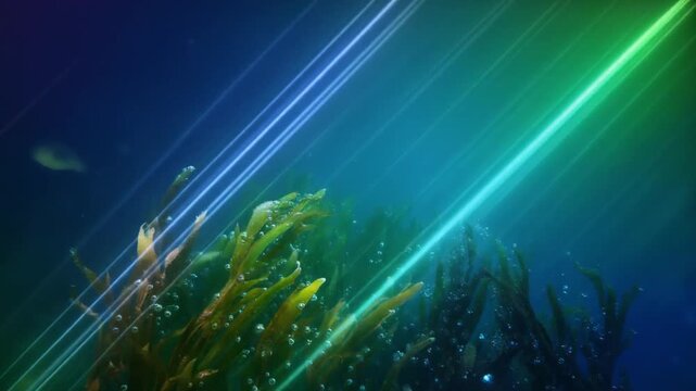 海中の海藻と泡が揺らめく抽象的な植物の背景グラデーション